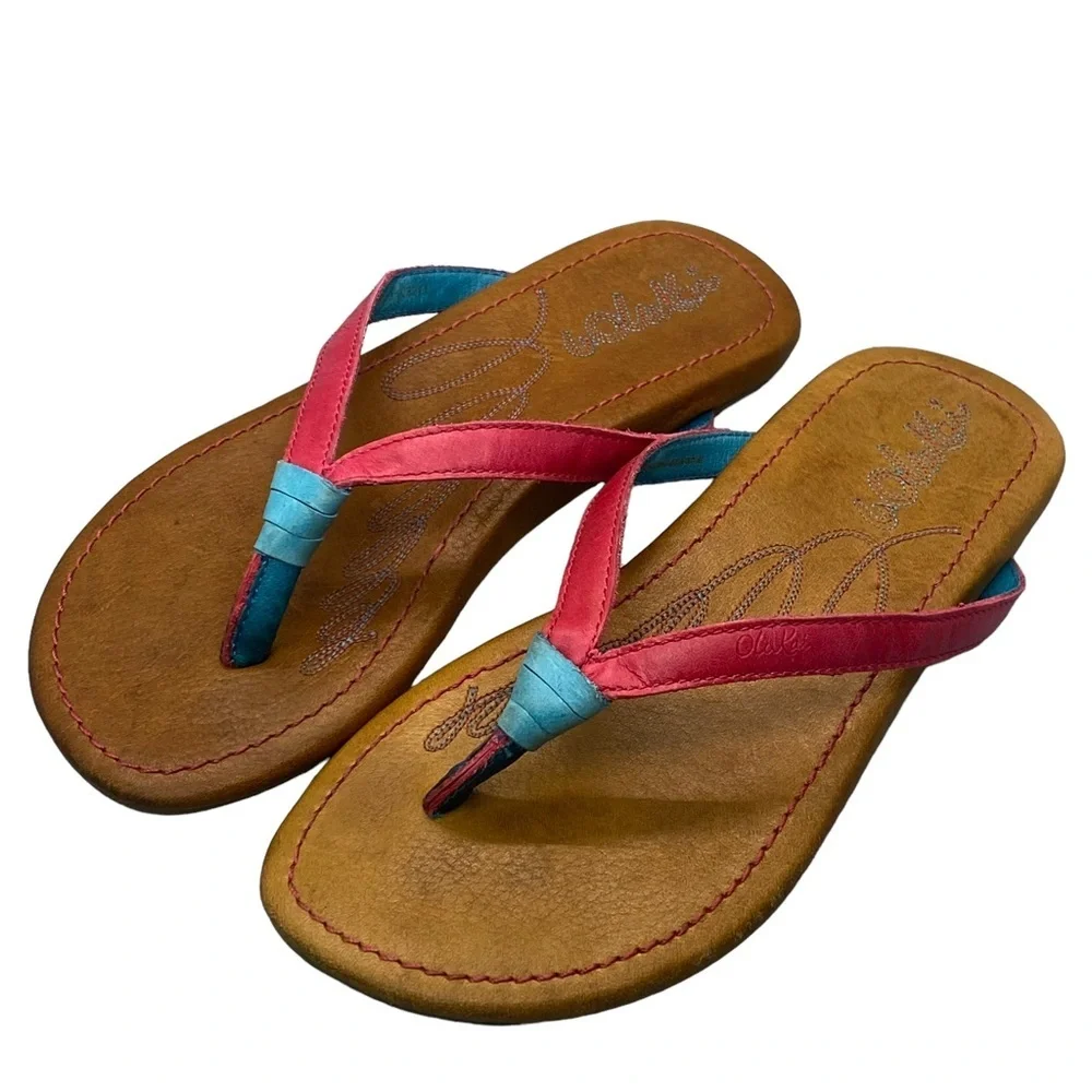 OluKai Youth Girls Size US 13/1 EU 32.5‎ Leather Flip Flop Sandals Flat Shoes
